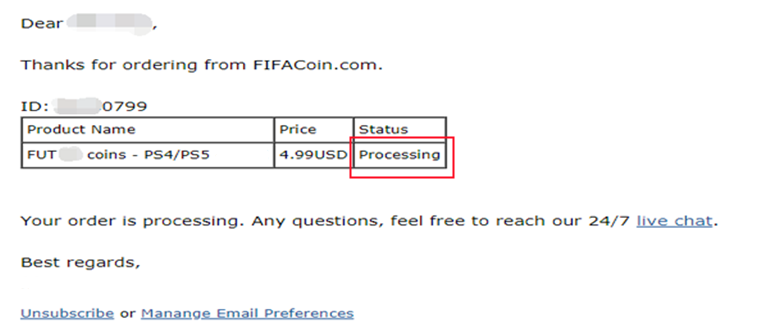 FIFACOIN Payment Processing Email