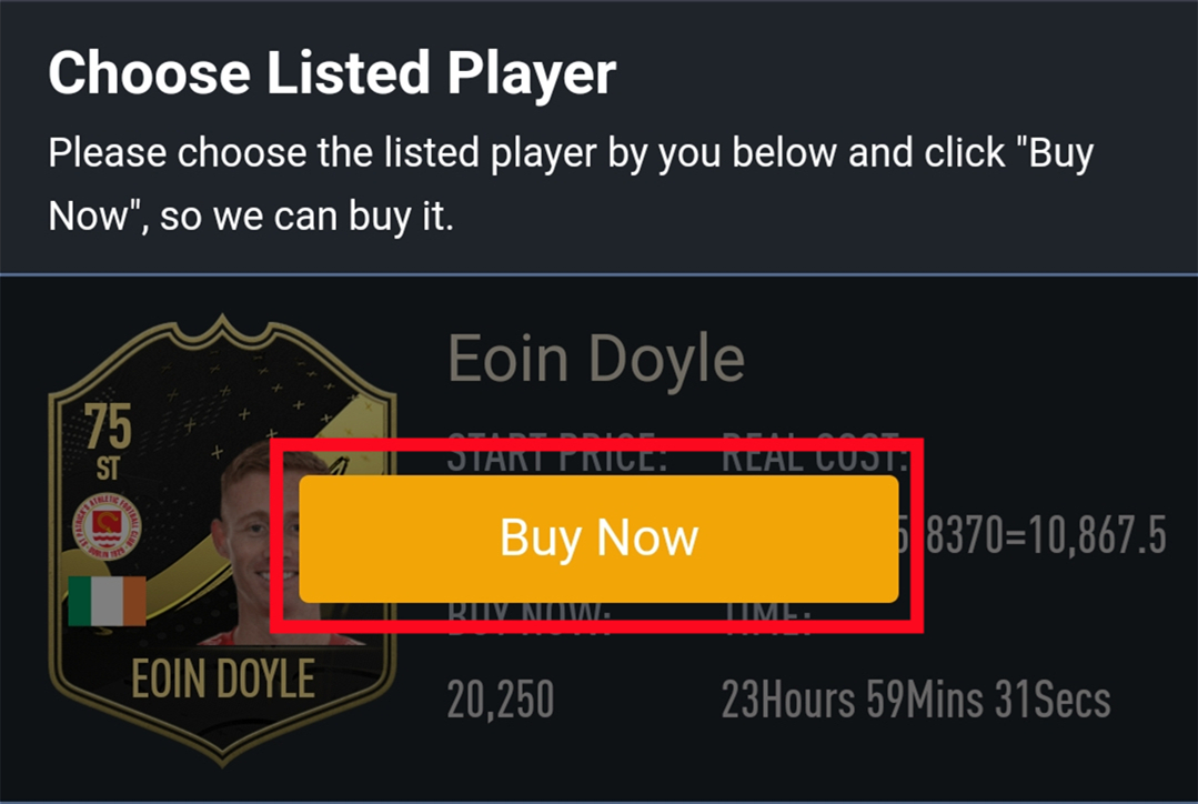 Choose the Listed Player to Buy